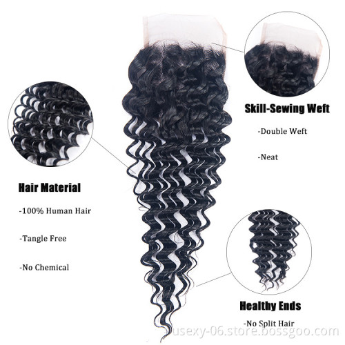 Best Quality 10A Grade 4x4 Cuticle Aligned Deep Wave Raw Brazilian Virgin Hair Lace Closure